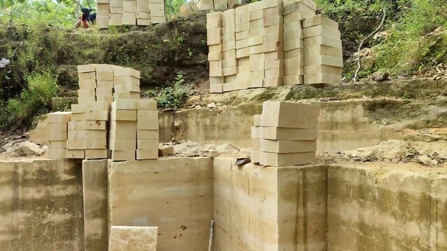 pile of limestone bricks