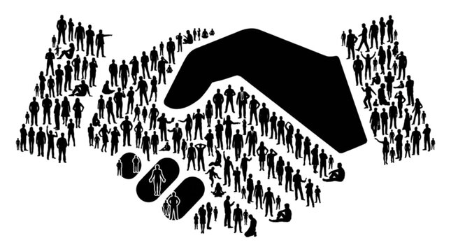 Crowd Silhouette Protest March Black and White Minimalist Illustration