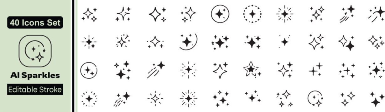 Set of 40 AI Sparkles Editable Line Icons
