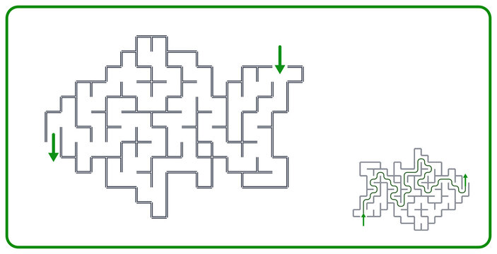 Maze design with arrows indicating paths in minimalist style  