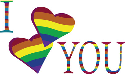 LGBTQ Rainbow Pride I Love You Vector Typography Design with Striped Hearts for Valentine Greetings © MdAgimul
