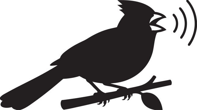 Black bird silhouette, singing bird icon, vocal music symbol, blackbird illustration