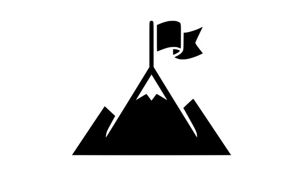 Mountain Peak with Flag Success Symbol Minimalist Black Icon Vector Illustration for Business Achievement Concepts