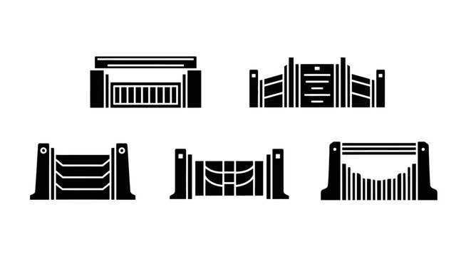 Set of five different black security barriers.