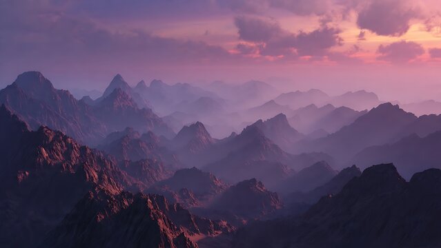 Twilight Mountain Range Vector Illustration on White Background
