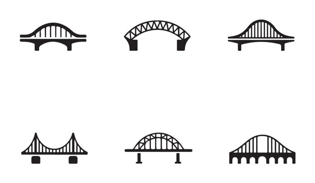 Set of six bridge silhouettes displaying various styles of classic and modern construction.