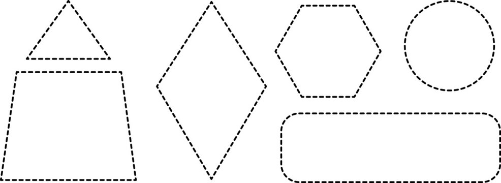 Dashed line square and round borders, dotted rectangles, circles. Vector - Stock.