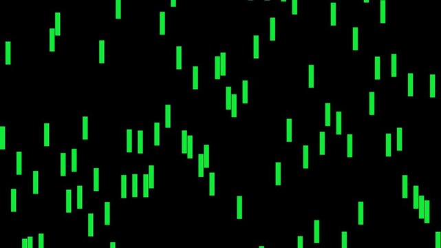 Digital matrix rain animation 4k background, with falling green, neon bars and, abstract data flow