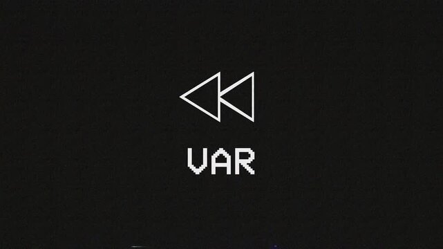 Soccer VAR replay animated black and white var icon with glitch effect, great for your football videos