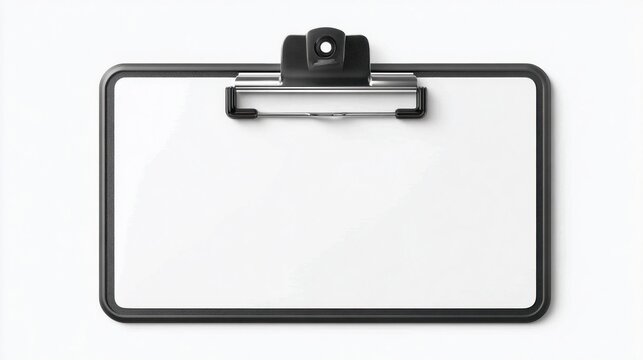 Minimalist black clipboard with blank white paper on a clean white background