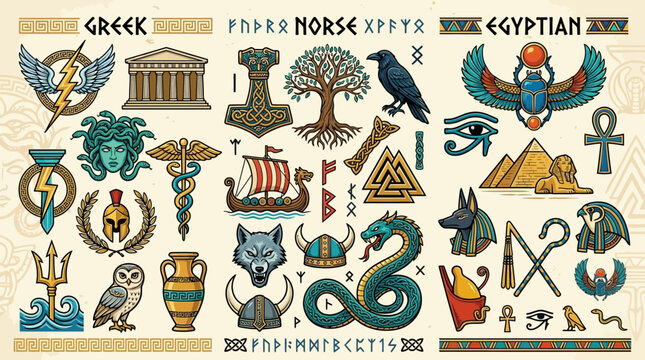 Ancient Mythology Symbols: Greek, Norse, Egyptian Gods, Icons, and Artifacts