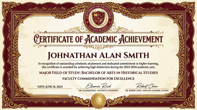 Certificate of Academic Achievement - Bachelor of Arts in Historical Studies