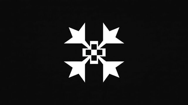Animated White Geometric Cross Symbol Isolated on Black Background