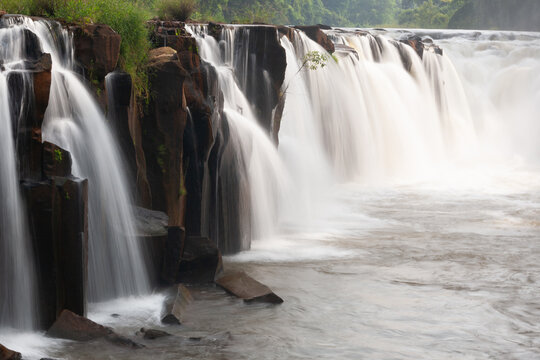 The landscape of Tad Pha Suam Waterfall on a summer morning.