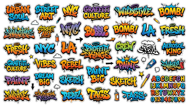 Graffiti Art Collection: Urban Street Art, Wildstyle, Bubble Letters, NYC, LA, Tags
