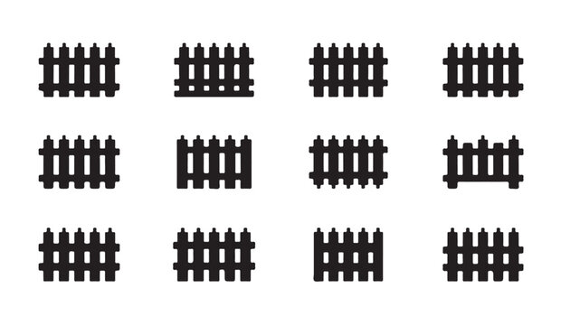 Varied black fence silhouettes for architectural property boundary and backyard planning.