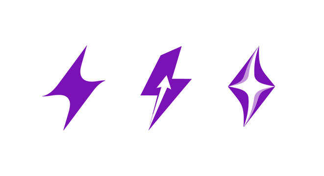 Three purple lightning bolt icons in different styles.