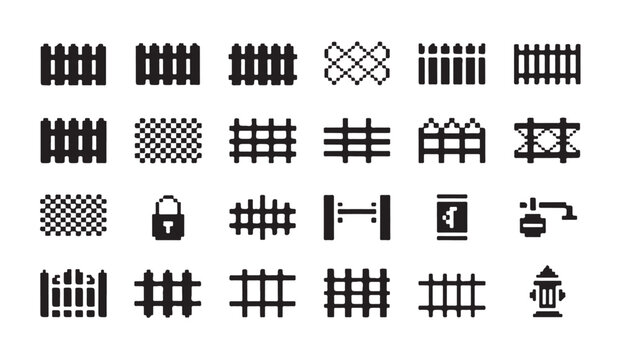 Graphic collection of various fence and metal barrier icons for industrial site mapping.