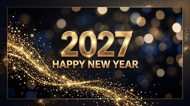 Golden new year celebration background with 2027 and happy new year text