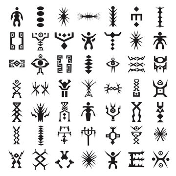 Collection of tribal symbols and icons