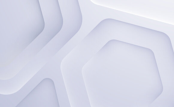 White Abstract Background with Layered Hexagonal Shapes and Soft Shadows