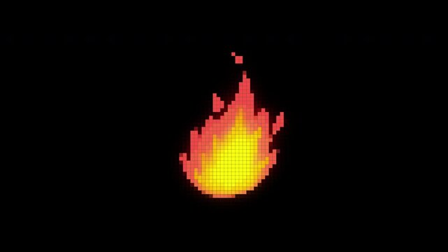 Animation pixel fire 2d hand drawn and retro visual style with spark suitable fire element in game , transparent and alpha channel only 4k.