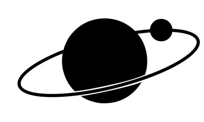Minimalist saturn planet with ring orbit and satellite moon silhouette for cosmic educational design template © Ahmad