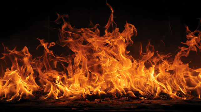 Vibrant flames dancing against a dark background, showcasing the mesmerizing beauty and power of fire.