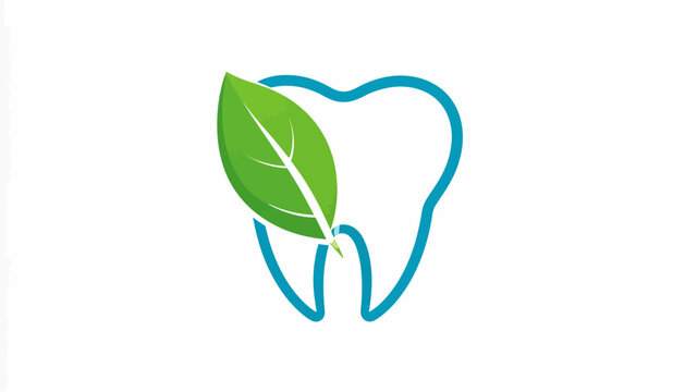 Natural dental care logo icon with blue tooth outline and green leaf