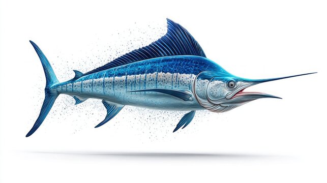 Spectacular marlin illustration in clear water