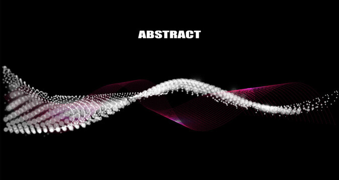 Abstract digital particle wave on black background, Big data flow visualization, Futuristic technology network. Vector illustration