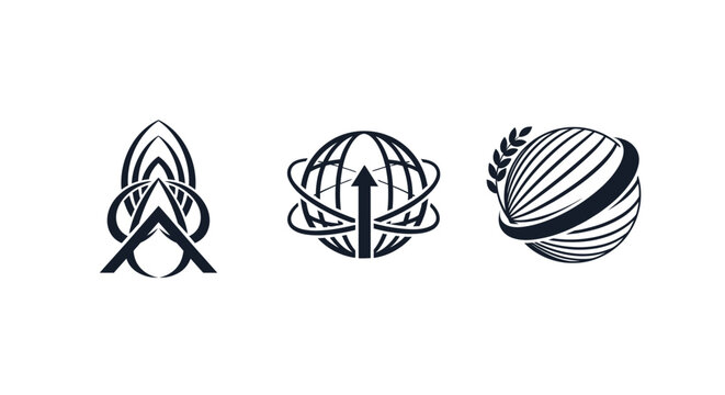 Abstract geometric and globe line art icons set.