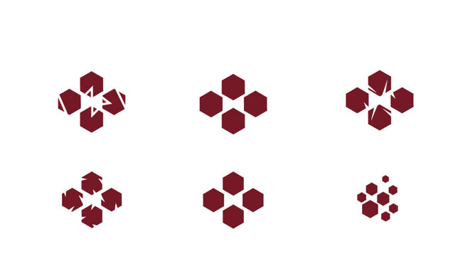 Cluster of red hexagonal flower shapes on white.