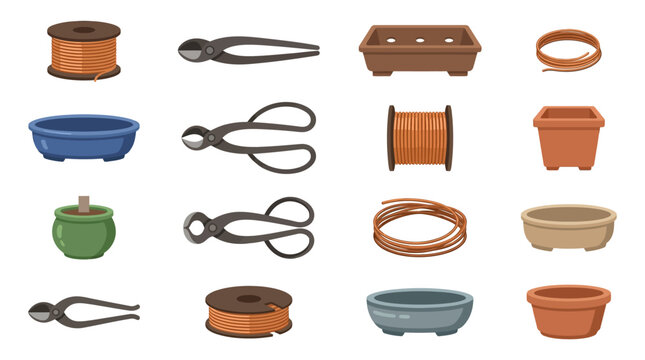 Bonsai tree pots and tools.