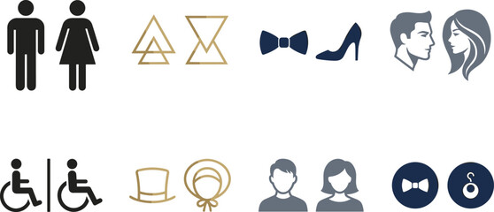 Fototapeta premium Symbol Icon Vector Illustration Featuring Gender, Fashion, Relationship, Accessibility, Hat, Shoe, Bust, Ring Designs