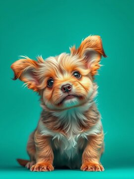 Fluffy ears flapping wildly as puppy tilts head in puzzlement, whiskers, animal