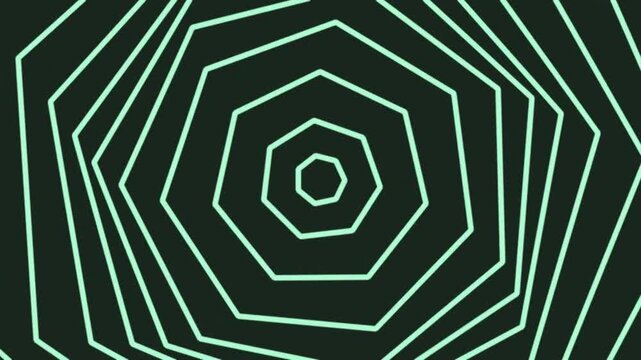 Concentric green octagon outlines pulsating on dark background