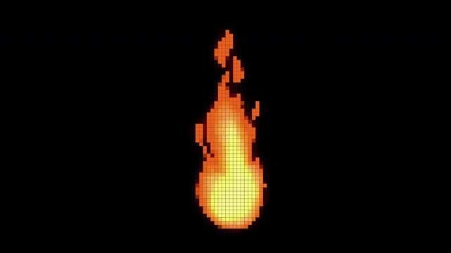 Animation fire flame with pixel art fire style, 8 bit retro game ,suitable burning effect  animation for game and  retro visuals, transparent and alpha channel only 4k.