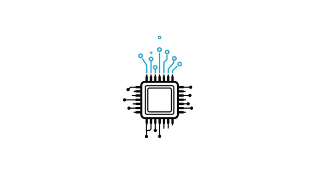 Minimalistic Depiction Of a Central Processing Unit Design Concept With Blue Details On White