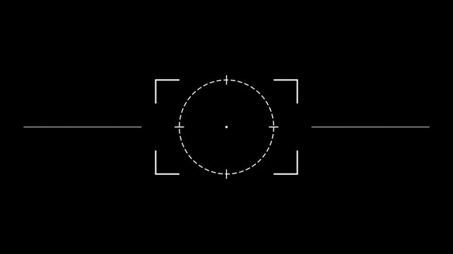 Modern digital camera viewfinder HUD overlay with blinking red recording icon and crosshairs on black background