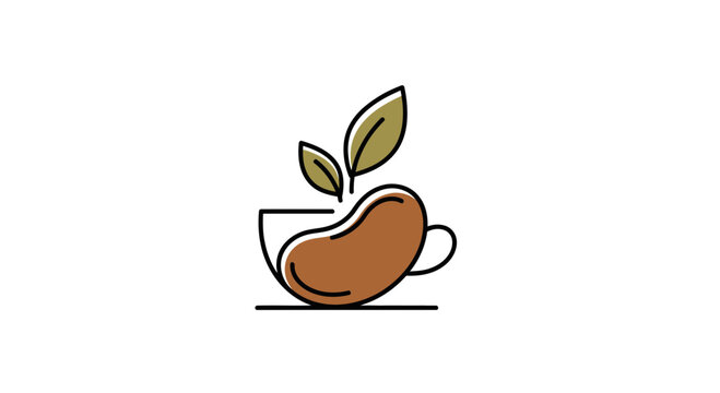 Minimalistic Coffee Bean Logo With Leaves, A Modern And Elegant Design for Startups