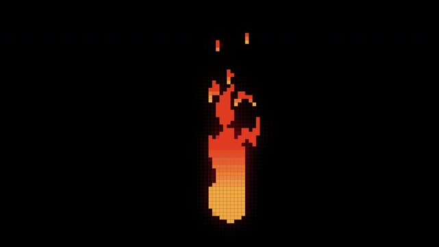 Animation pixel art fire flame with retro and 8 bit style suitable game ui design element. transparent and alpha channel only 4k.