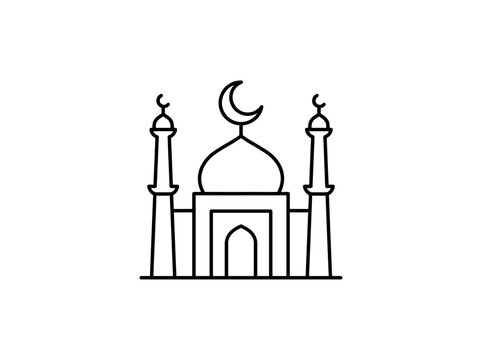 Minimalist Black and White Mosque Line Icon