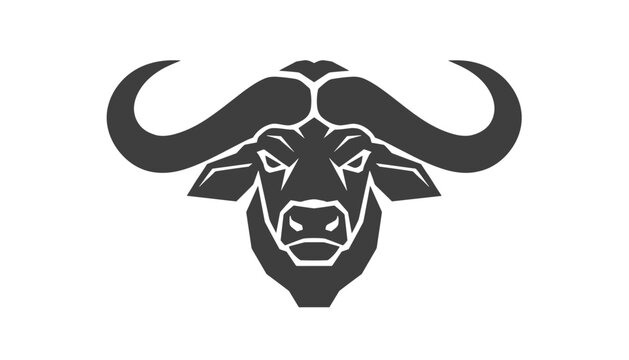 African buffalo head logo icon designed in a bold black and white vector style on a clean white background.