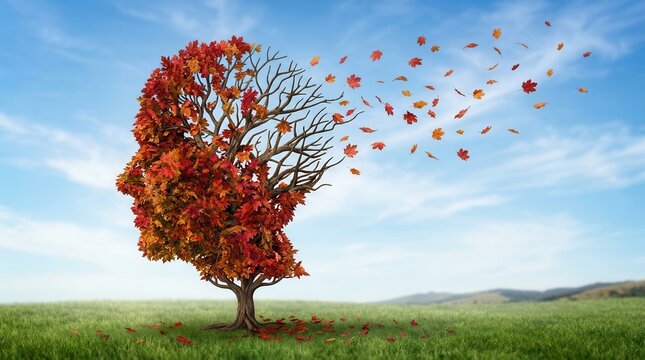 Conceptual illustration of losing brain function represented by a tree in human head shape