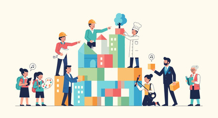 Fototapeta premium Business People Building Blocks Tower.