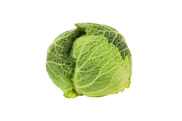 Obraz premium Cabbage with layered green leaves and visible texture, isolated, PNG