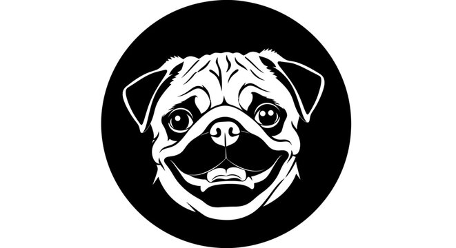 Cute smiling pug puppy face icon vector illustration for pet concept
