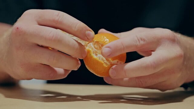 Detailed citrus peeling process reflects healthy habits and bioeconomy