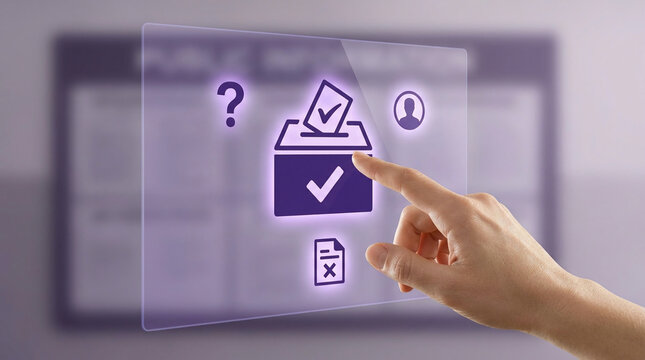 Digital Voting Concept with Human Hand Touching Electronic Ballot Box Interface for Online Elections and Democracy Representation